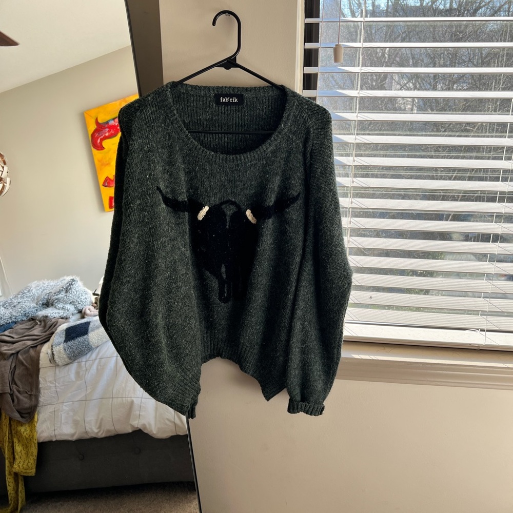Brand: Fabrik. Green sweater with bull head. Good condition.